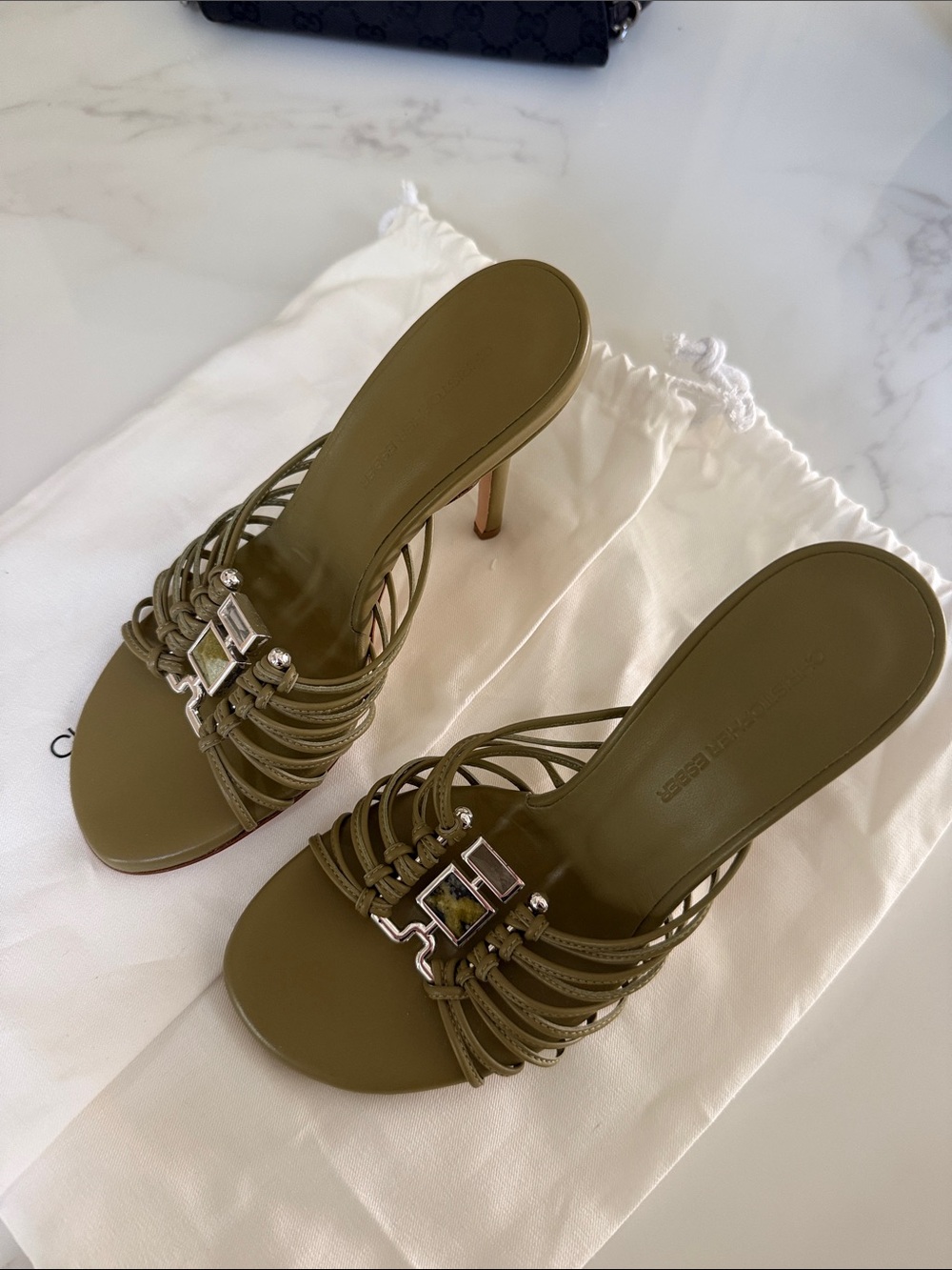 Christopher Esber Quartz Embellished Leather Sandals